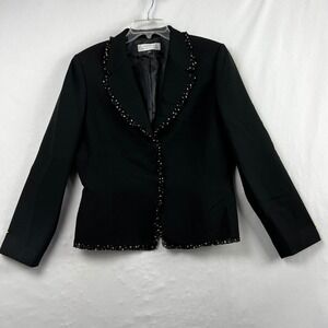 Tahari Arthur Levine Womens Black Blazer Polka Dot Ruffle Trim Size 12
